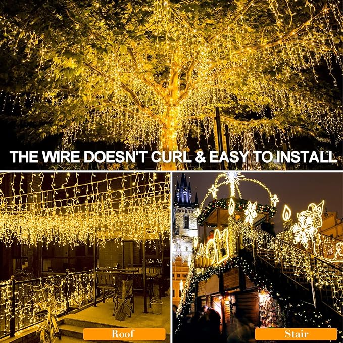Christmas Lights 640 LED 65 FT Christmas Lights Outdoor with 120 Drops Plug in 8 Modes Christmas Decorations Curtain Fairy Lights for Wedding Party Holiday Bedroom Garden Patio Indoor (Warm White)
