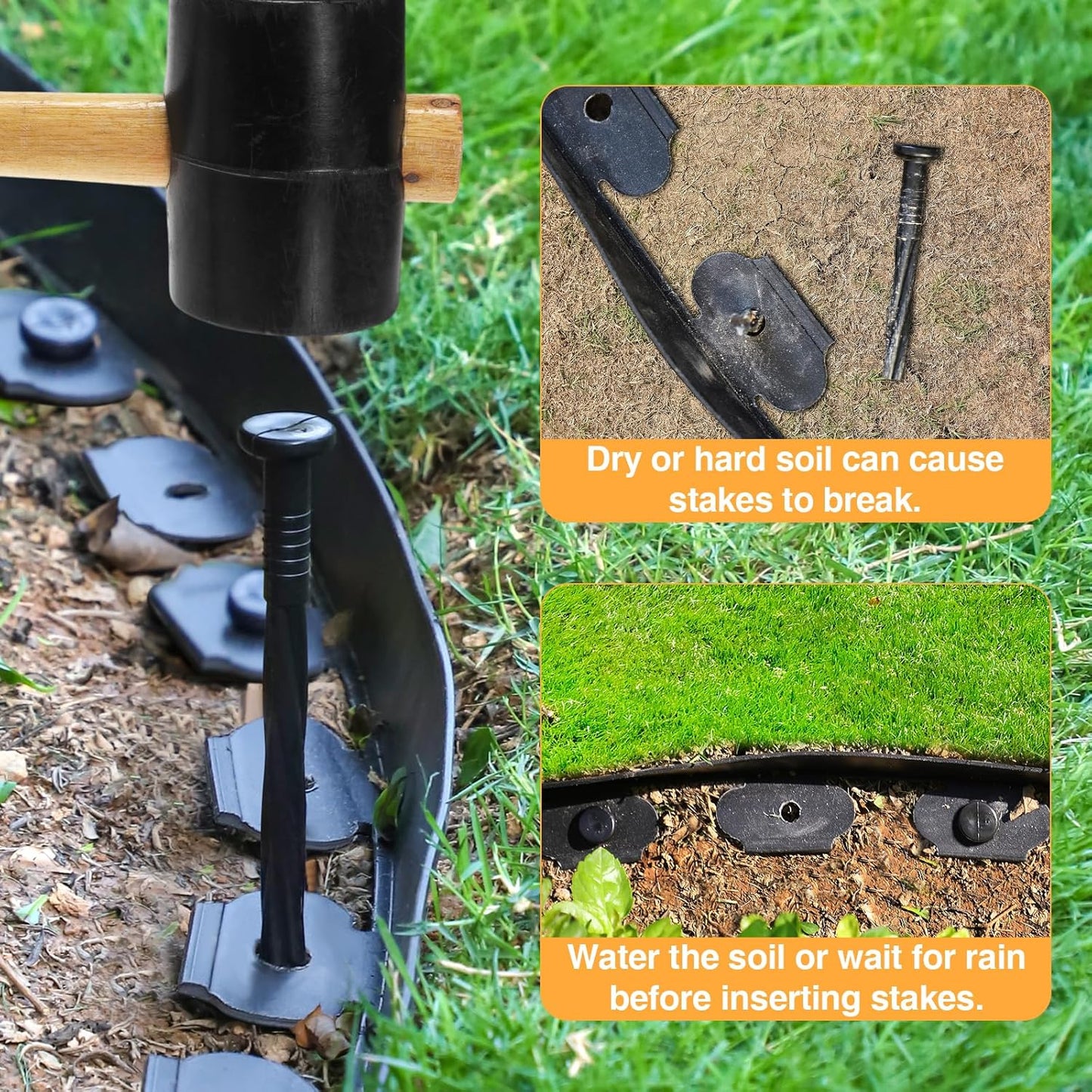 Bonviee 1.5 Inch x 33FT Landscape Edging Border with 50 Anchoring Spikes, No Dig Garden Border Edging Kit, Flexible Garden Edging for Landscaping, Flower Beds, Lawn, Yard, and Paver Pathways