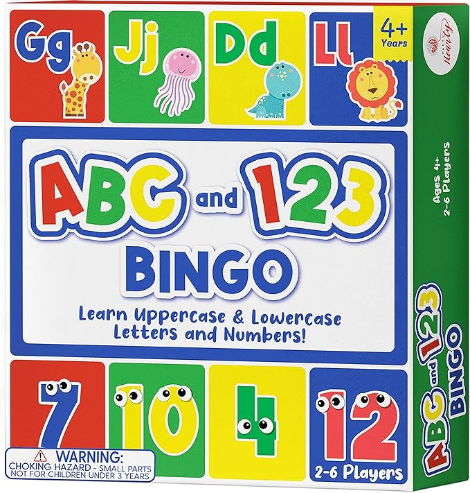 Party Hearty Alphabet and Number, ABC and 123 Bingo Board Game for Kindergarten and Preschool Kids Learn to Read Fun 2 Versions for Ages 4 and Up (Animal Edition)