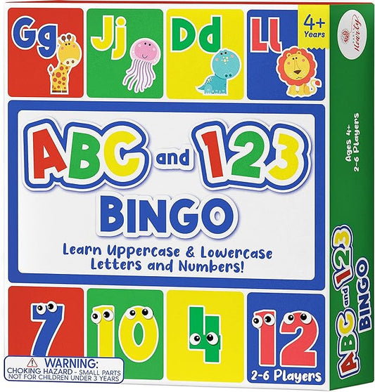 Party Hearty Alphabet and Number, ABC and 123 Bingo Board Game for Kindergarten and Preschool Kids Learn to Read Fun 2 Versions for Ages 4 and Up (Animal Edition)