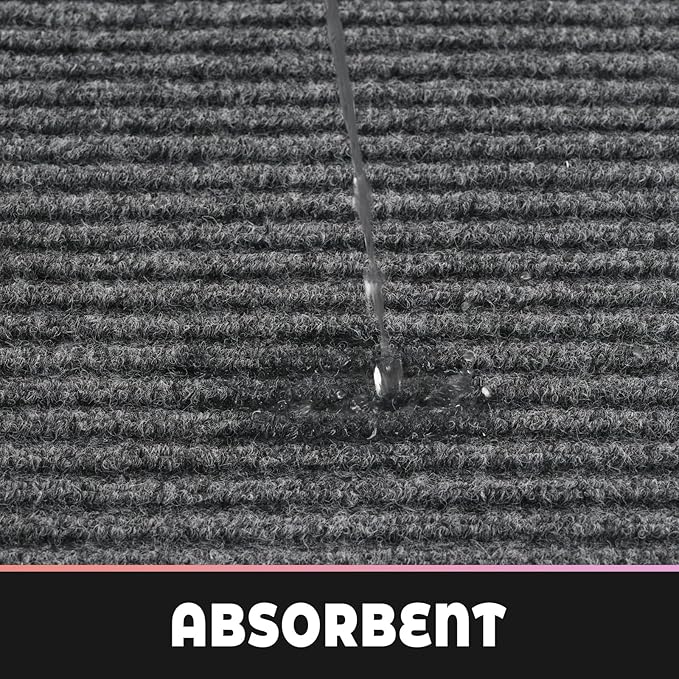 fani Heavy Duty Large Outdoor Indoor Entrance Doormat Waterproof Low Profile Entrance Rug Front Door Mat Patio Anti-Skid Rubber Back, 35x60 inch (Light Grey)