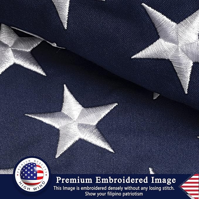 This Folded Memorial Flag American US Cotton Flag 5x9.5 FT Premium 100% Cotton For Veteran, Embroidered Stars, Sewn Stripes, 4 Rows of Lock Stitching, Brass Grommets USA Burial Casket Flags