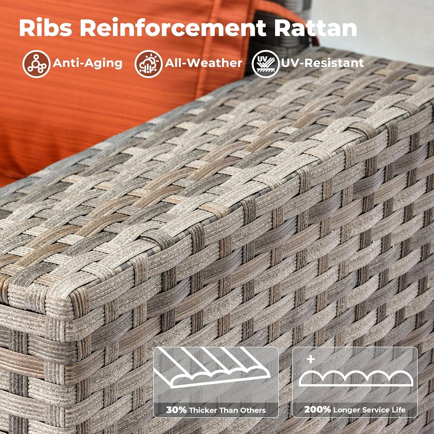 ovios 8 Pieces Patio Furniture Set, Outdoor Wicker Sectional Sofa with Swivel Chair Coffee Table, Modern Modular Deep Seat Rattan Couch Conversation Sets, Orange Red