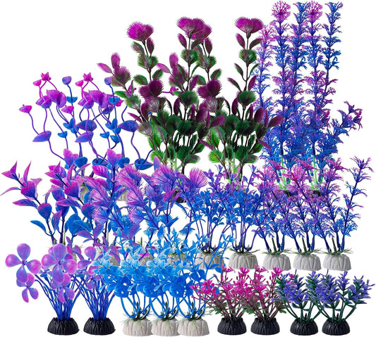 COMSUN 25 Pack Artificial Aquarium Plants, Small Size 4 inch Approximate Height Fish Tank Decorations Home Décor Plastic Light Purple