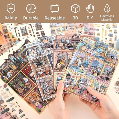 Girls 3D Miniature Scene Stickers,4 Sets Visit the Store DIY House Stickers for Space Cruise,Ocean Hotel,Egypt Hotel,Stone Age,Cute 3D Cartoon Sticker Scenes for Adult Kids Relief Stress Pass The Time