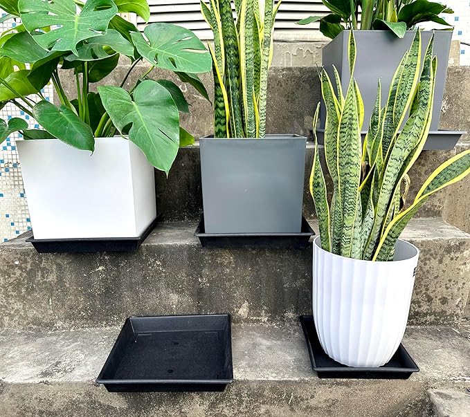 Square Plant Saucer 16 Inch 4 Pack, Plant Stand Plant Trays for Pots Heavy Duty Plastic Plant Saucers for Indoors Outdoors, Flower Pot No Holes Terracotta Plant Lover Gardening Gifts
