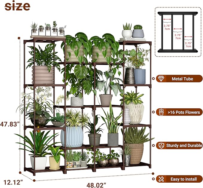Metal Plant Stand Indoor Outdoor Plant Shelf Stand, 4 Tiers 16 Pots Potted Flower Plant Stands for Indoor Plants Multiple, Plant Shelves Stands Rack for Patio, Balcony, Living Room