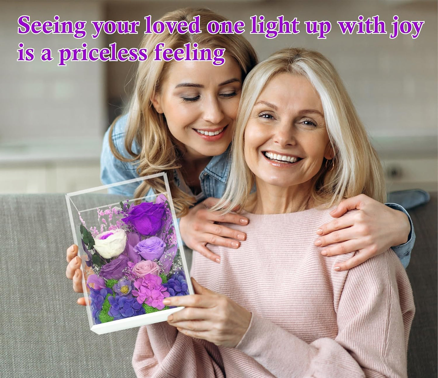 Valley of Rain & Forest Long-Lasting Real Flowers, Handcrafted Preserved Rose Bush For you to Send Love for All Occasions, Floral Arrangement for Indoor Decoration (Dark Purple Rose)
