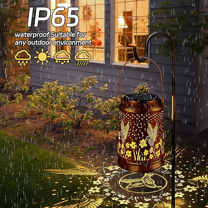 KY&BOSAM Solar Lanterns Outdoor Waterproof Hummingbird Garden Decor Birthday Gifts for Women Mom Grandma Hanging Solar Lights Outdoor Metal LED Lantern Outside for Yard Patio Backyard Porch Pathway