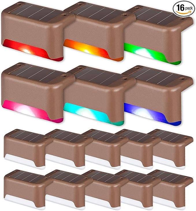 GIGALUMI 16 Pack Color Changing Solar Deck Lights Outdoor Waterproof for Outdoor Stair, Step, Fence, Patio and Yard.