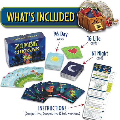 Zombie Chickens - Fun Family Card Games for Adults, Teens & Kids - Survival Zombie Game, 3 Ways to Play: Competitive, Cooperative & Solo (1-4 Players)