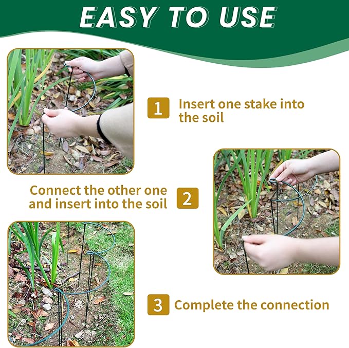 TCBWFY 20 Pack Garden Supports for Plants Metal 10" Wide x 24" High Interlock Half Round Garden Plant Support Ring Border Support Plant Support Ring Cage for Rose Flowers Vine Tomato