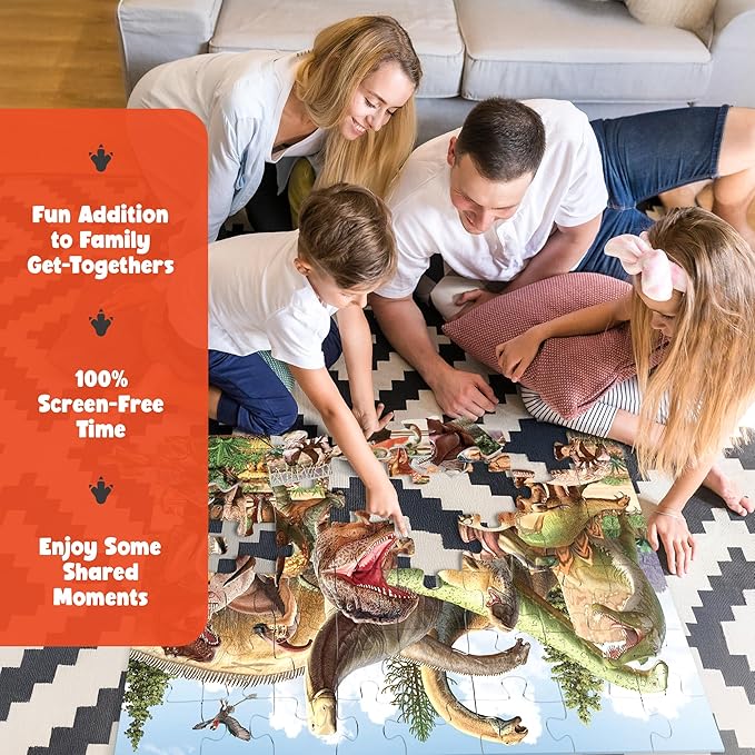 48 Piece Jumbo Dinosaur Floor Puzzle - Large Size (3 x 2 ft) - All Pieces Unique Shape - 25 Realistic Dinos Illustration - Gifts for Boys Girls Toddlers Kids Ages 3-5 2-4 4-6 Year Old