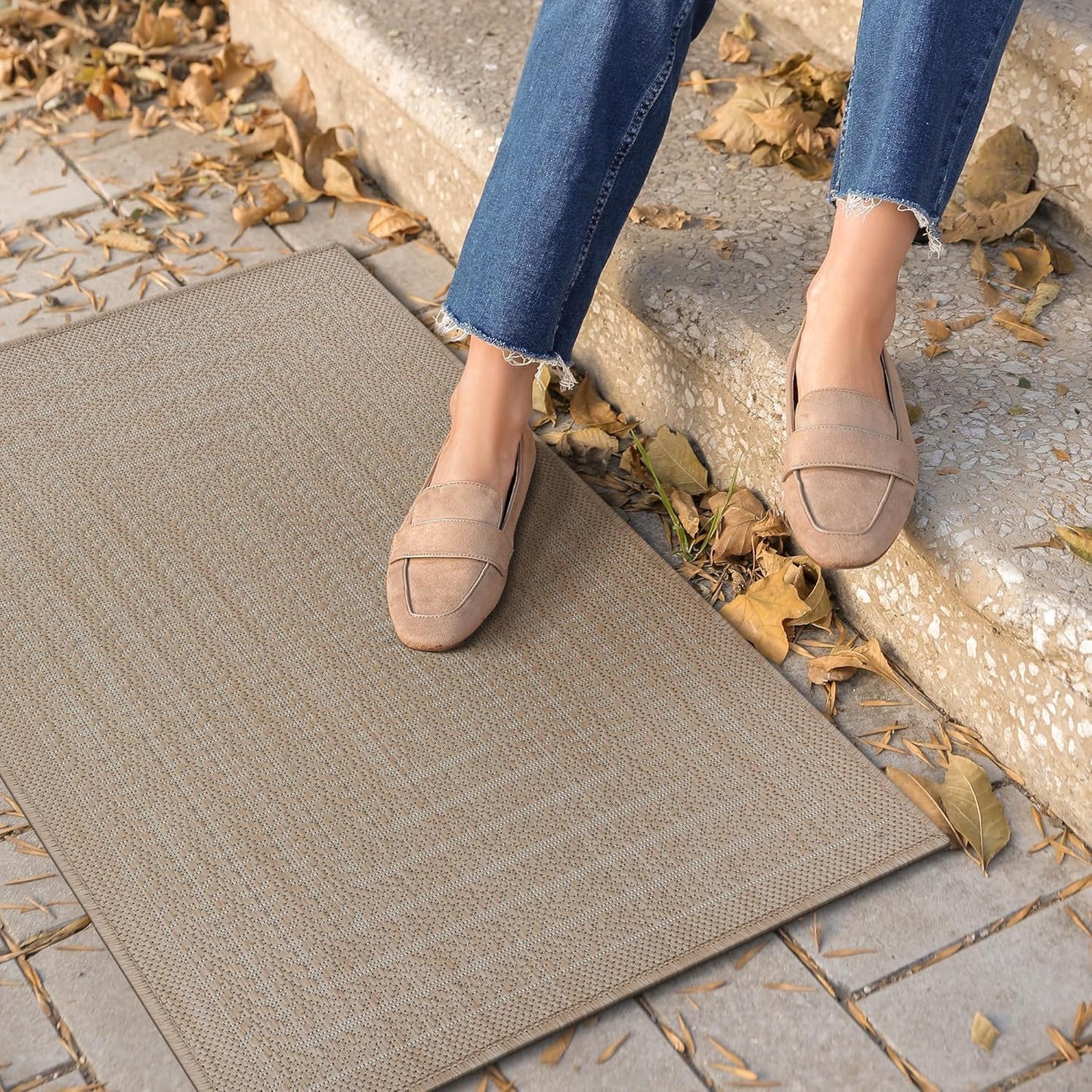 Adiva Rugs Outdoor Indoor Area Rug, Weather Resistant, Easy to Clean, Stain Resistant Floor Mat for Dining Room, Backyard, Deck, Patio (Natural Beige, 2' x 3')