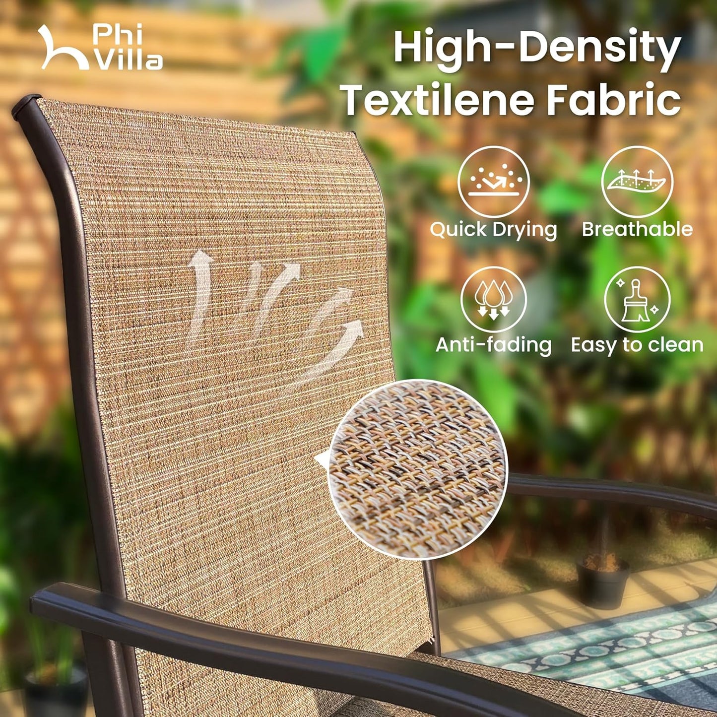 PHI VILLA Outdoor Swivel Bar Stools Set of 2, Bar Height Patio Chairs 30" Seat Height with All-Weather Brown Textilene Fabric, Tall Patio Chairs Furniture for Outside, Deck, Yard and Garden