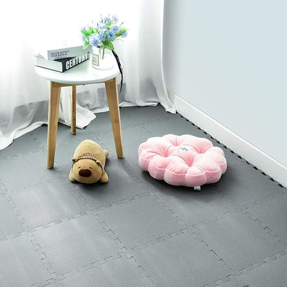 qqpp EVA Rubber 18 Tiles Interlocking Puzzle Foam Floor Mats - Baby Play Mat for Playing | Exercise Mat for Home Workout. Gray. QC-Lb18N