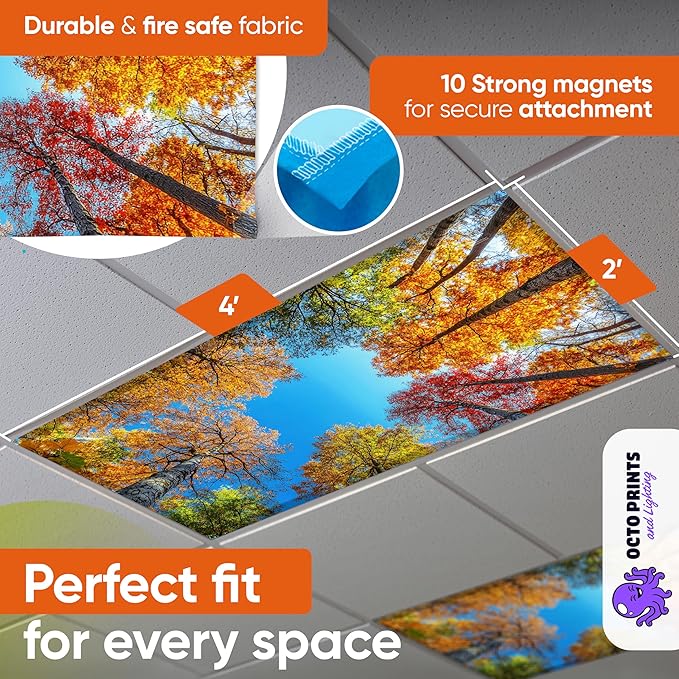 Fluorescent Light Covers for Ceiling Lights - 4 Seasons Magnetic Cover for Fluorescent Or LED Fixture - Must Haves Teacher Supplies - Classroom, Home, Office Cubicle Decor - Filters Overhead Lighting