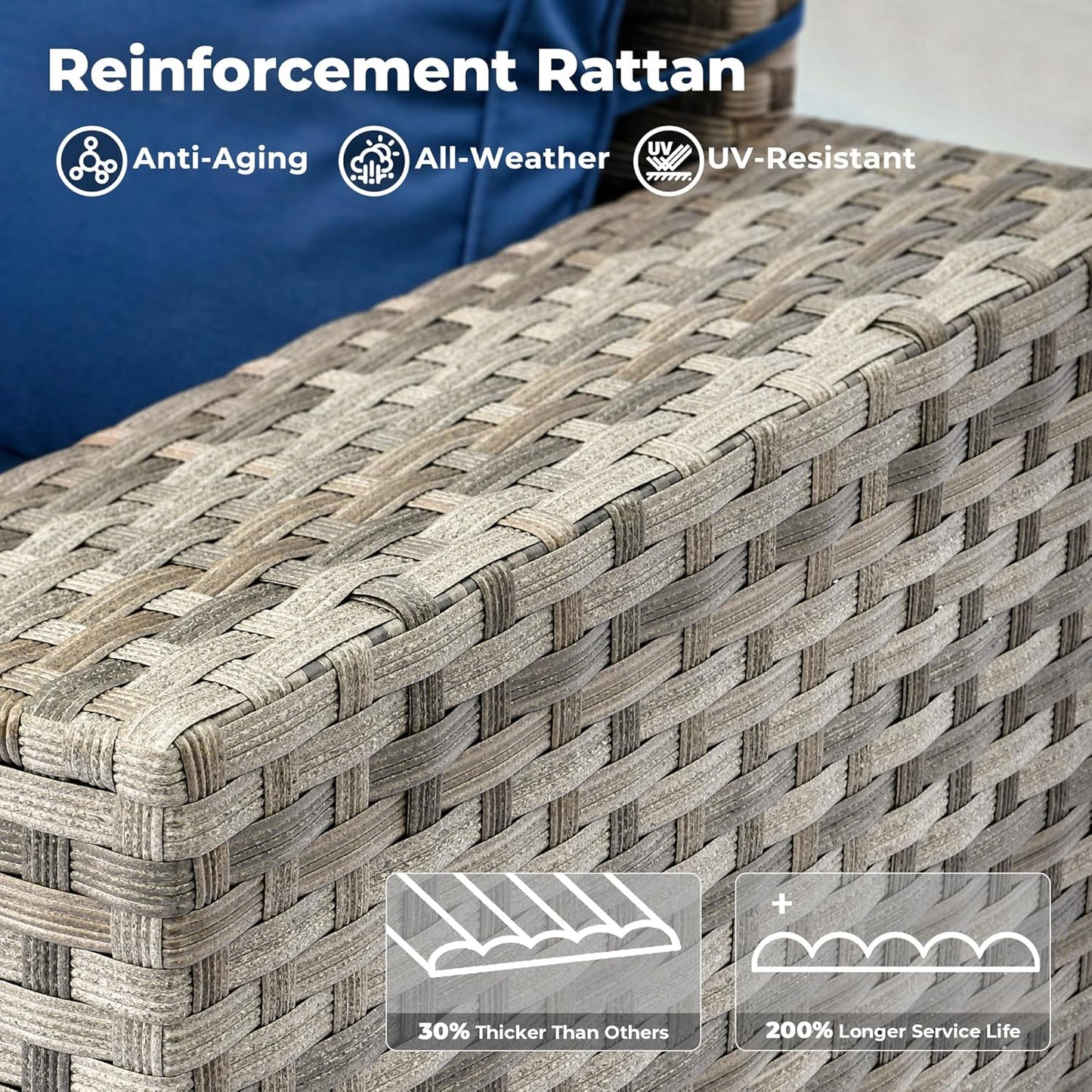 ovios 12 Pieces Patio Furniture Set, Outdoor Wicker Sectional Sofa with Glass Table Comfy Cushions, Modern Modular Deep Seat Couch Rattan Conversation Set, Navy Blue