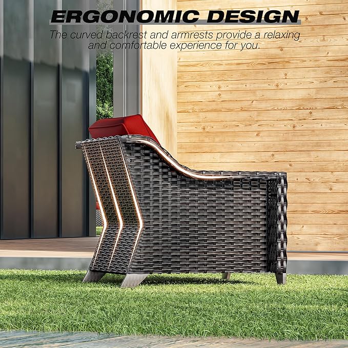 Joyside Wicker Patio Chairs Set of 2, Outdoor Rattan Furniture with Wide Armrest and Thick Cushions, Upgraded Large Size for Backyard, Garden, Poolside