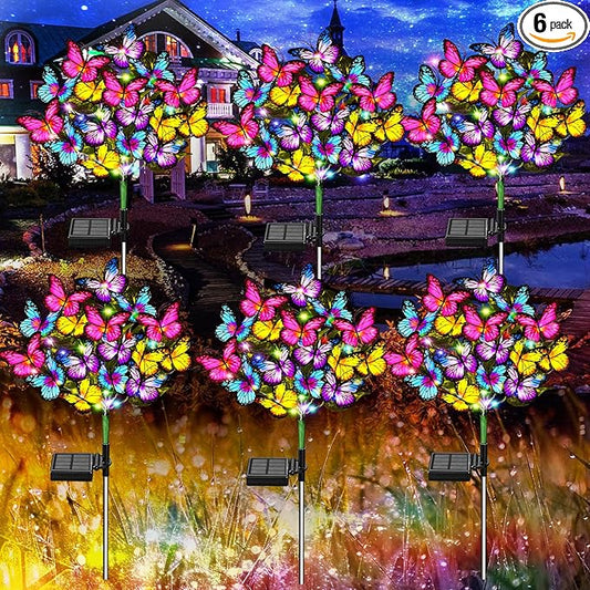 Solar Garden Lights Solar Lights Outdoor Waterproof Solar Lights 6 Pack with New Upgraded 216 LED 102 Butterfly Outdoor Solar Lights for Yard Outside Garden Pathway Decor Gifts for Women