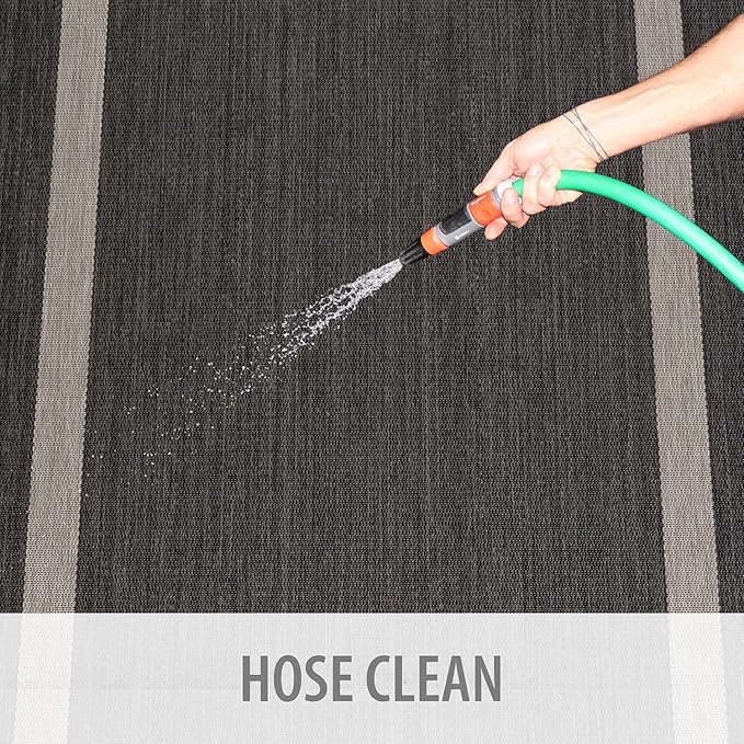 CAMILSON Outdoor Rug 6x9,Modern Outside Rugs for Patios Porches Waterproof Durable Washable Non-Shedding, Easy-to-Clean Indoor Outdoor Area Carpet (6 x 9, Bordered - Dark Gray/Light Gray)