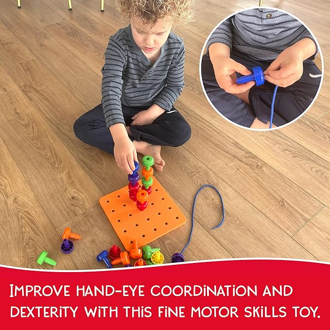 Foam Peg Board Toy - 36 Pegs, Foam Board, Lacing String, Storage Bag - Occupational Therapy Toys - Fine Motor Skills Toys for Toddlers and Kids (Orange)