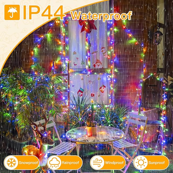 Ollny Christmas Lights Outdoor 200LED 60FT, Multicolor Connectable Plug in Fairy Light Indoor, 8 Modes Waterproof Timer Plug in LED String Lights for House Outside Bedroom Patio Balcony