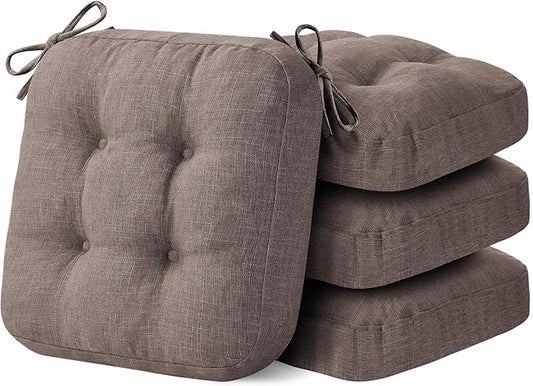 Chair Cushions for Dining Chairs, Dining Chair Cushions, Tufted Indoor Chair Pads with Ties & Non Slip Backing, Seat Cushions for Kitchen Chairs 16.5” x 16.5” x 3.5”, Set of 4, Light Brown