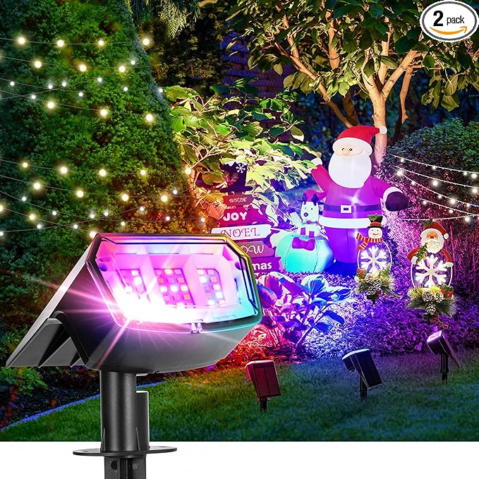 Color Changing Solar Spot Lights Outdoor, 9 Lighting Modes Colored Solar Lights Outdoor RGB, Color Solar Lights Waterproof IP65, Landscape Spotlights for Halloween Christmas Decorations