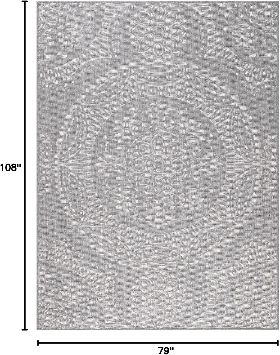 Medallion Outdoor Rug 6x9 Washable Outside Carpet for Indoor Patio Porch Waterproof Easy Cleaning Non Shedding Area Rugs Gray 6 x 9