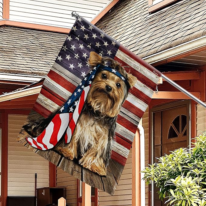 Patriot American Dog Flags - Charming Yorkshire Terrier Dog Double Sided Flag - 4th Of July Decorations for Home, Outside, House Flag 30x40 Heavy Duty Canvas, Decorative Indoor Outdoor Flag