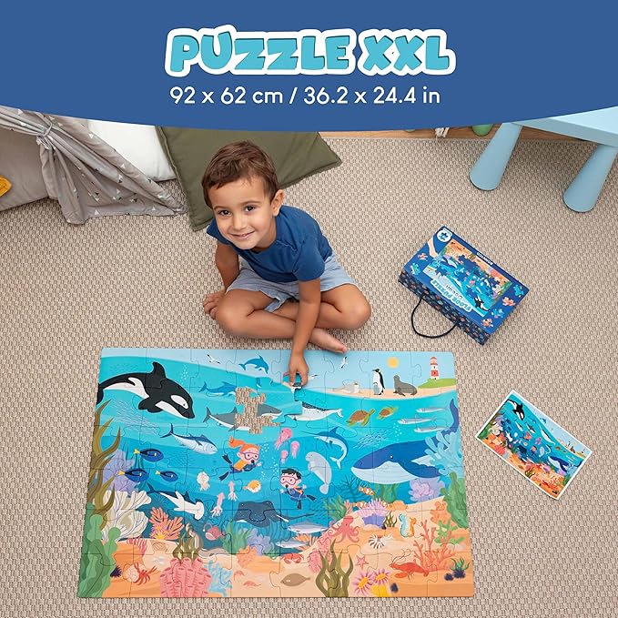BONNYCO Giant Floor Puzzles for Kids of Sea Animals with 48 Large Pieces. Jumbo Puzzle 36.2 x 24.4 in, Gifts for Boys and Girls, Educational Kids Toys Ages 2-8