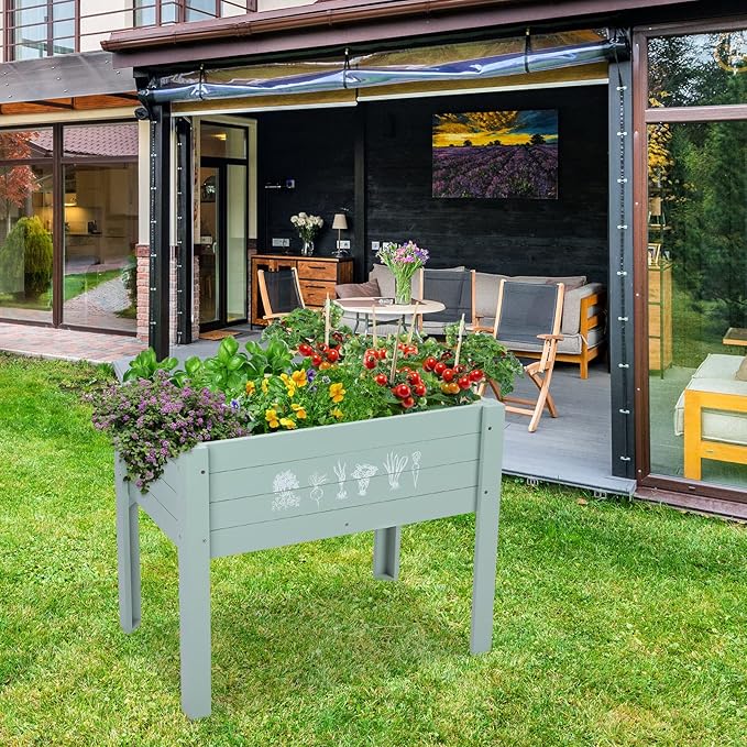 WONDER GARDEN Raised Garden Bed-Planters for Outdoor Plants - Wood Planter Boxes Outdoor for Kids with Legs and DIY Chalkboard for Vegetables Flower Herb