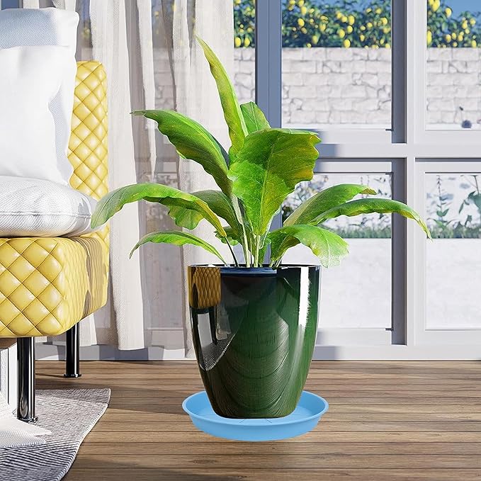 2 Pack of Plant Saucer Tray 14 inch, Heavy Duty Plastic Pot Plant Drip Trays Saucers for for Indoors Outdoor, Plant Water Tray for Planters 13-14" (14", Teal)