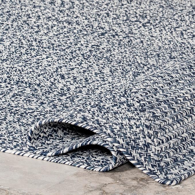 nuLOOM 2' x 8' Solid Hand Braided Indoor/Outdoor Area Rug, Pet-Friendly, High Traffic, Weather Resistant, for Patio, Balcony, Bedroom, Living, Dining Room, Wynn Navy