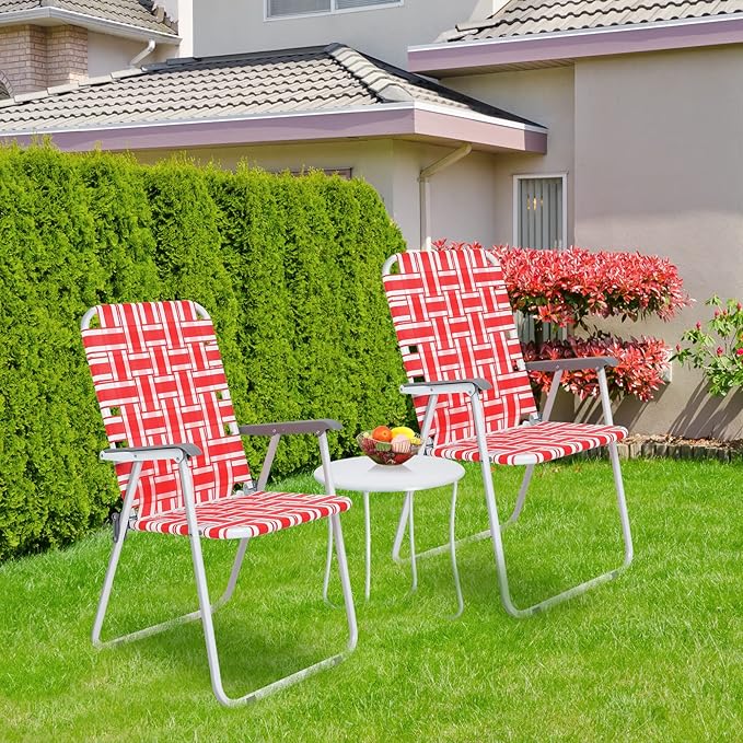 VINGLI Patio Lawn Webbed Folding Chairs Set of 4, Outdoor Beach Chair Portable Dining Chair for ir for Outdoor Yard, Garden(Red, Classic)