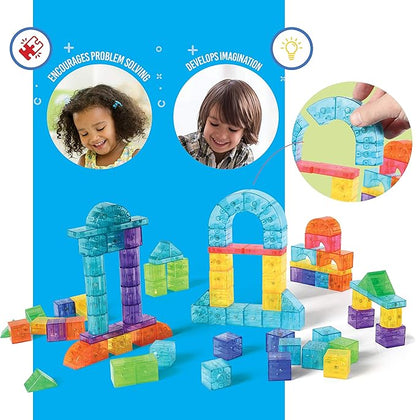 Play Brainy 101 Pieces Magnetic Cubes for Kids - 3D Building Blocks Set with Transparent Blocks in Varying Shapes and Colors - STEM-Approved Learning Toys for Kids Ages 3 and Up - Storage Box Included
