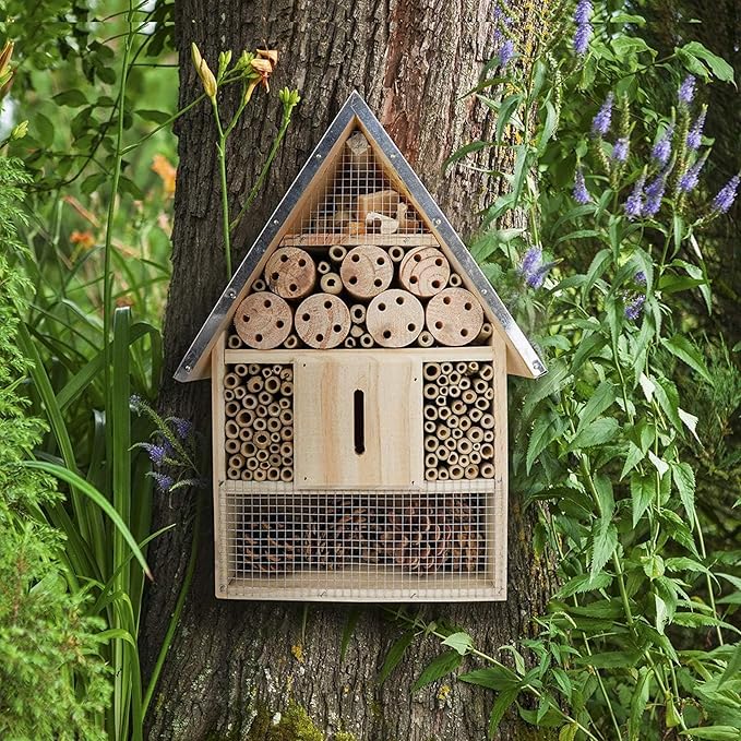 Premium Weatherproof Insect Hotel - Durable Bug House, Bee Home Box for Garden - Ideal Habitat for Bees, Ladybirds, Butterflies - Enhance Biodiversity & Eco-Balance