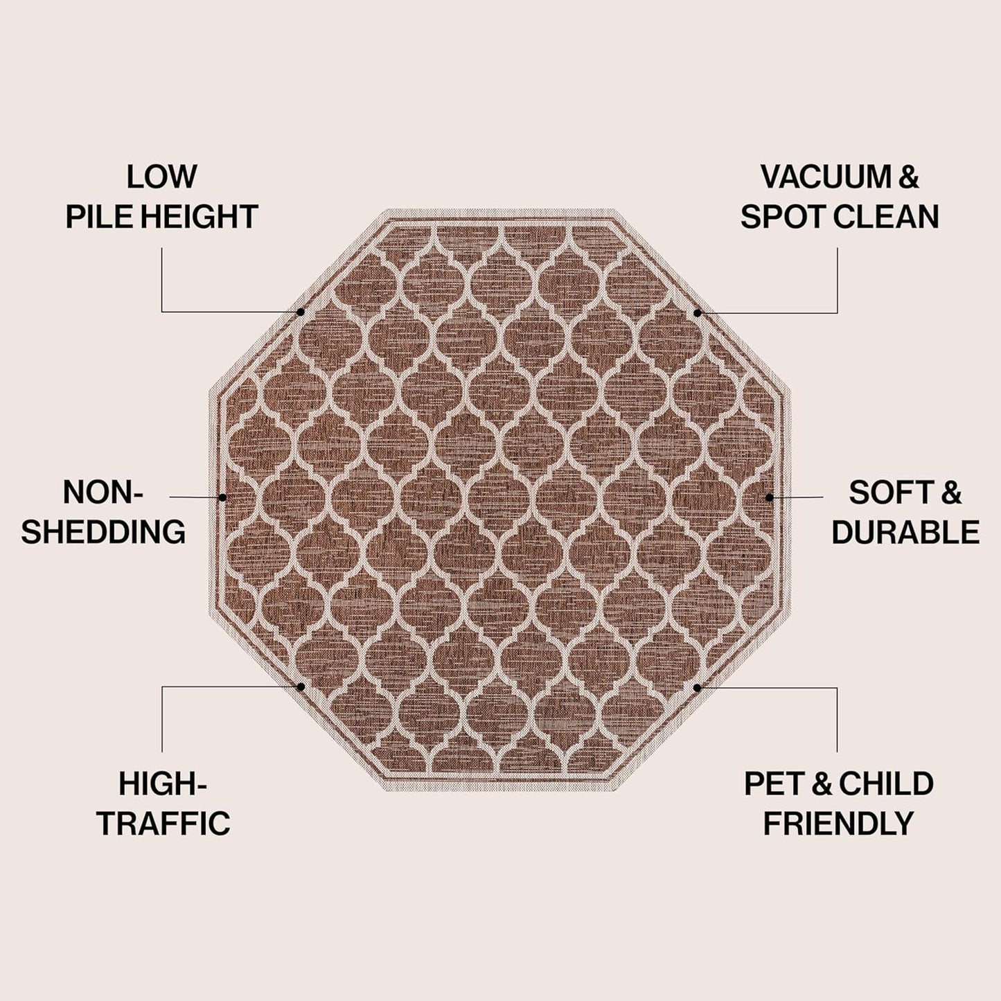 Eyely BMS109B-8TGN Trebol Moroccan Trellis Textured Weave Espresso/Taupe 8' Octagon Indoor/Outdoor Area Rug, Espresso/Taupe, 8' Octagon, Indoor/Outdoor, Area Rug