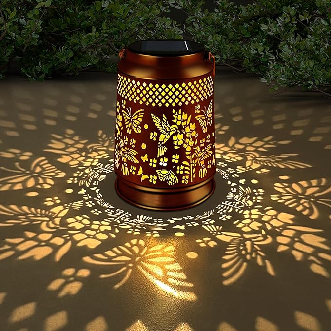 KY&BOSAM Solar Lanterns Outdoor Waterproof Hummingbird & Butterfly Lantern Garden Decor Birthday Gifts for Women Mom Metal Solar Lights Outdoor Lantern Hanging Outside for Yard Backyard Pathway Patio