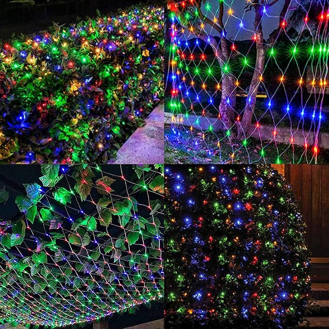 WATERGLIDE Outdoor Christmas Net Lights, 12FT x 5FT 360 LED Mesh String Light with 8 Lighting Modes, Connectable Light for Garden Tree Bushes, Holiday Wedding Party Decorations, Multicolor