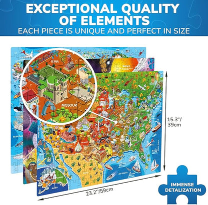 QUOKKA Puzzles for Adults 500 Pieces - 3 Set Floor Puzzles for Adults - Learning Map of The United States World Space - Educational Games - Toys for 15 Year Old Boys and Girls