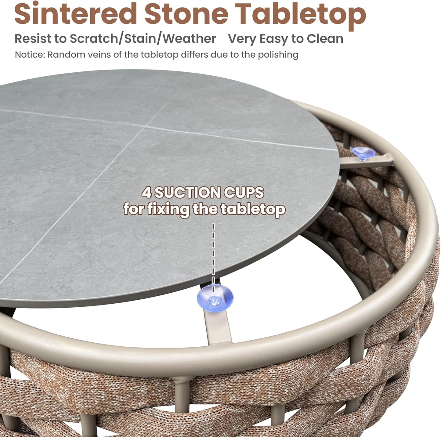 4 Piece Aluminum Patio Furniture: Hand Woven Rope Sofa - Modern Outdoor Sofa Seating with Cushion - All Weather Patio Set for Deck, Yard, Garden, Poolside, Hotel - Terracotta