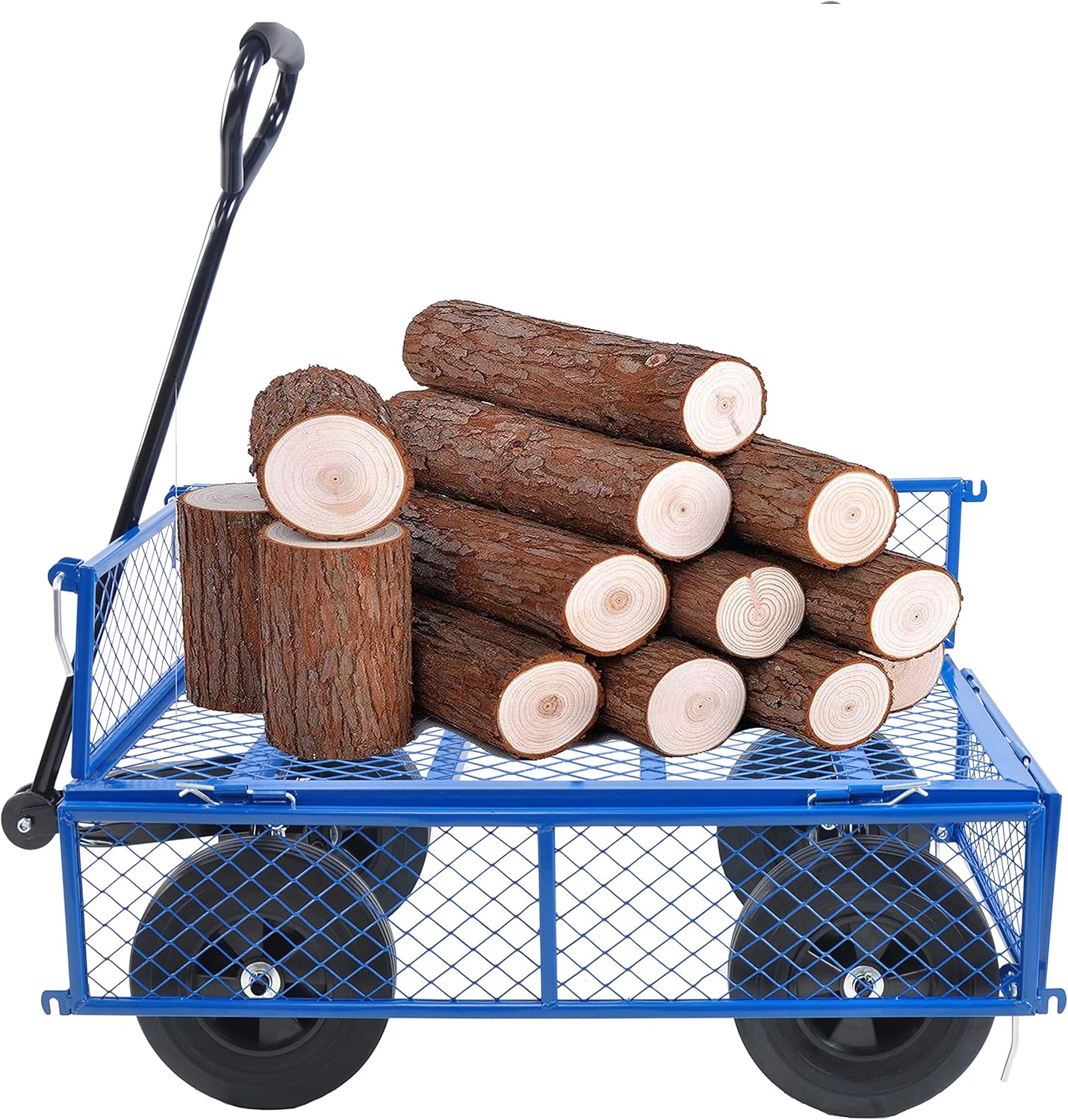 Solid Wheels 10" Flat Free Tires Steel Garden Wagon cart A Large-Capacity mesh with a Load of 1100LBS,with Detachable Side and no Pneumatic Tires,can be Used in Farms,Warehouses,etc.