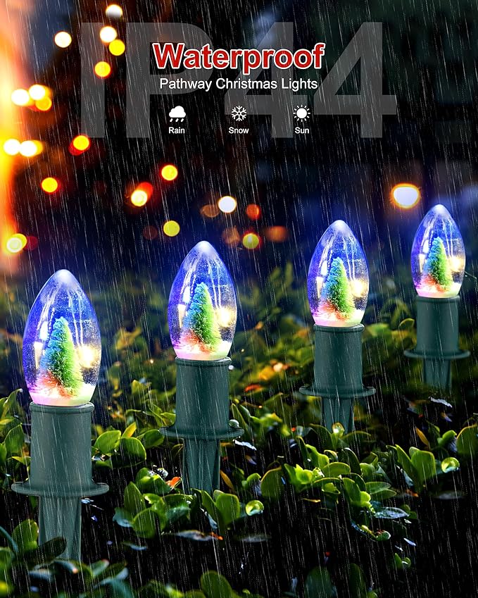 VCOKEN Christmas Pathway Lights Outdoor, 24.5FT Connectable C9 Christmas Walkway Lights with 20 LED and Stakes, Multicolored Waterproof C9 Christmas Lights Outdoor Decorations for Lawn Yard Sidewalk