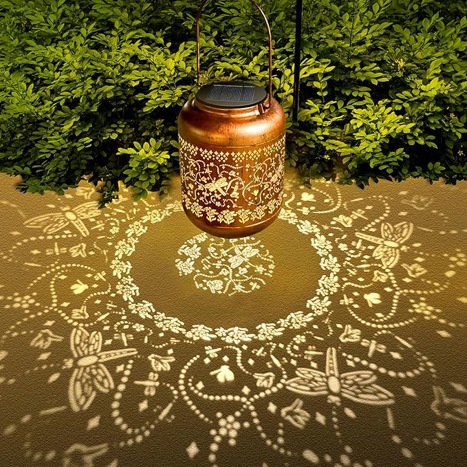 Dragonfly Solar Lanterns Outdoor Hanging Waterproof Dragonfly Garden Decor Christmas Gifts for Women Mom Grandma Metal Solar Lights Decoration Outside for Yard, Patio,Pathway Landscape