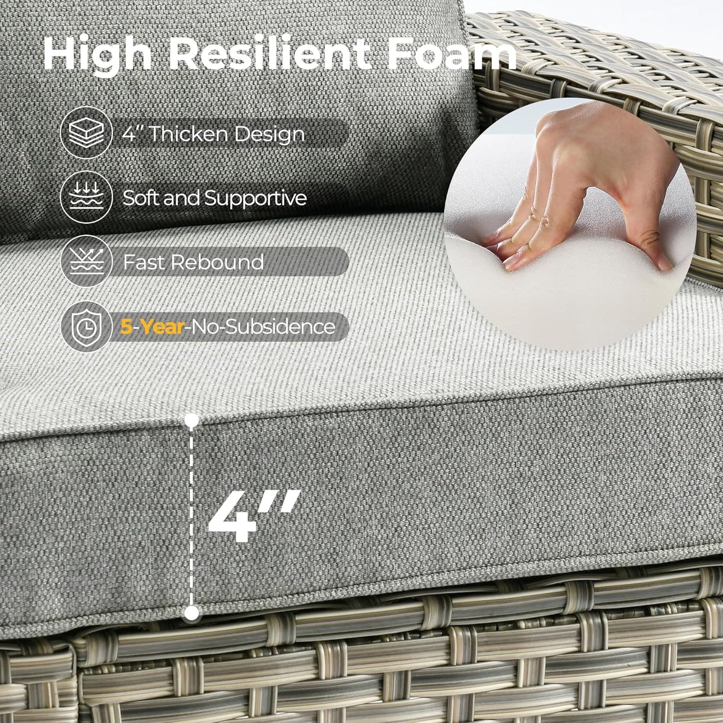 HOOOWOOO Outdoor Sectional Patio Furniture Set,6 Pieces Wicker Conversation Sets L Shaped Couch,Extra Deep Out Door Sofa Outside Furniture,Charcoal Grey