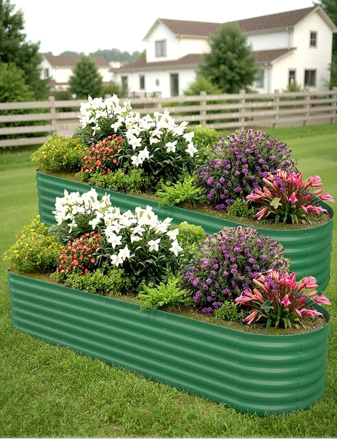 2 Pcs Raised Garden Beds Outdoor 8x2x1.5ft - Galvanized Steel Planter Box for Vegetables, Flowers, Rust-Resistant Garden Box, Easy Assembly Raised Beds, Durable Planters for Outdoor Plants, Green