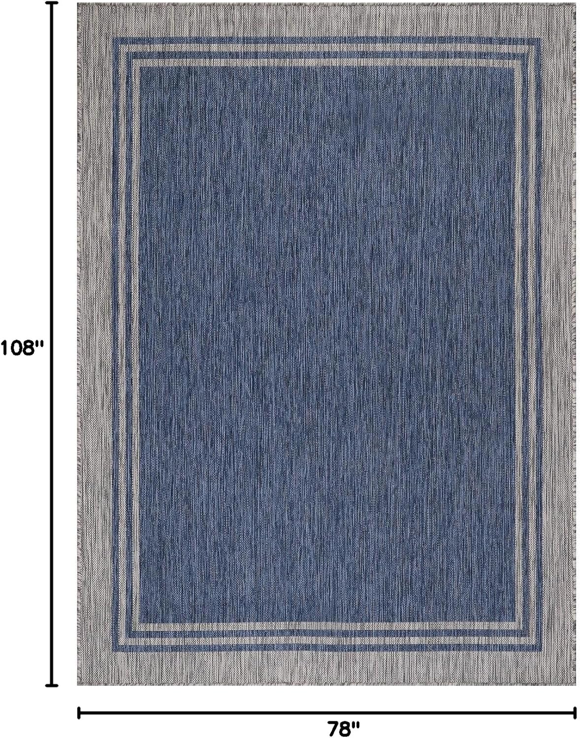 Bordered Outdoor Rug 6x9 Washable Outside Carpet for Indoor Patio Porch Waterproof Easy Cleaning Non Shedding Area Rugs Navy 6 x 9