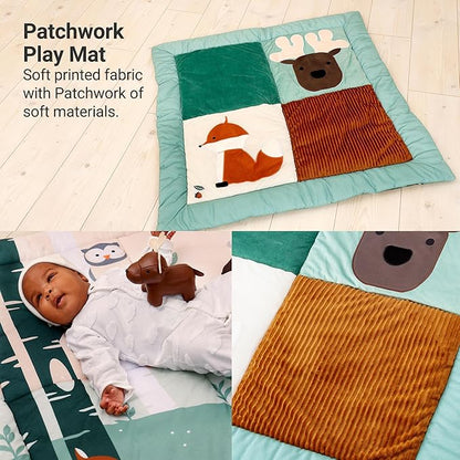Little Big Friends Patchwork Baby Playmat – Reversible Floor Mat for Tummy Time & Sensory Development | Encourages Exploration & Motor Skills | Forest